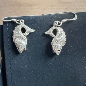Vintage Silver Koi Fish Hook Earrings